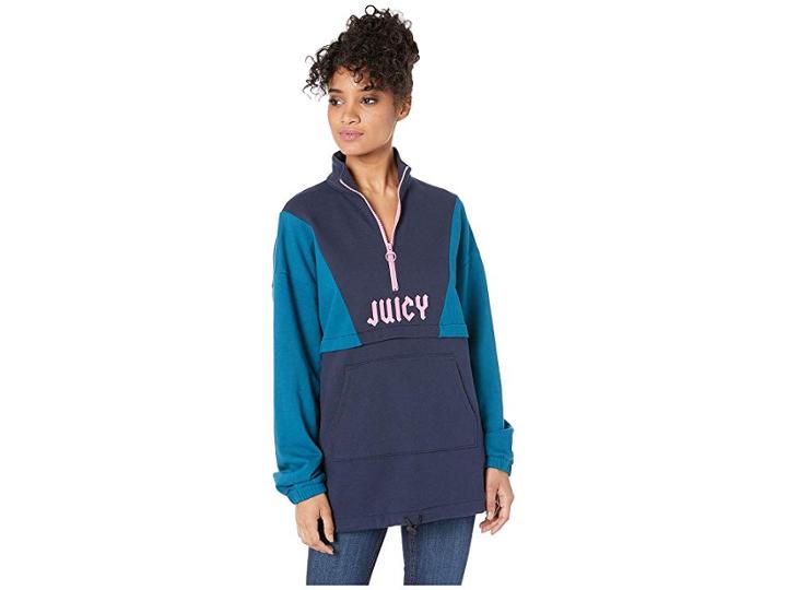 Juicy Couture Terry Color Blocked 1/2 Zip Pullover (regal) Women's Clothing