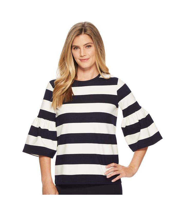 Lauren Ralph Lauren Striped Ponte Bell-sleeve Top (navy/white) Women's Clothing
