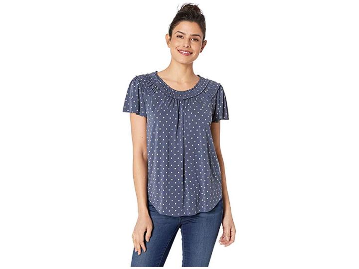 Lucky Brand Polka Dot Sandwash Top (blue Multi) Women's Clothing