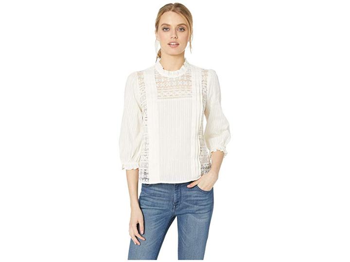 Bcbgeneration Pintuck 3/4 Sleeve Lace Knit Top (gardenia) Women's Clothing