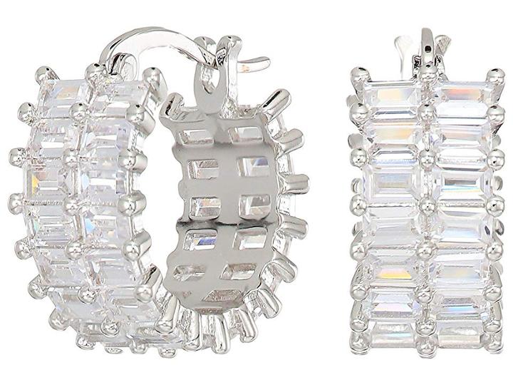 Nina Small Baguette Hoop Earrings (rhodium/white Cz) Earring