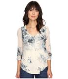 Lucky Brand Open Floral Printed Top (natural Multi) Women's Clothing