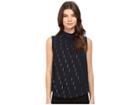 Rebecca Taylor Metallic Mock Neck Top (navy) Women's Sleeveless