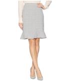 Tahari By Asl Plaid Pencil Skirt With Ruffle Hemline (black/ivory/fuchsia) Women's Skirt
