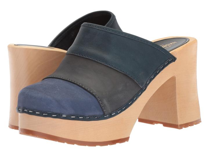 Swedish Hasbeens Color Combo Slip-in (blue Nubuck) Women's Clog Shoes