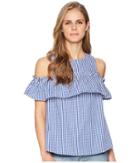 London Times Gingham Cold Shoulder Swing Tank Top (blue/white) Women's Clothing