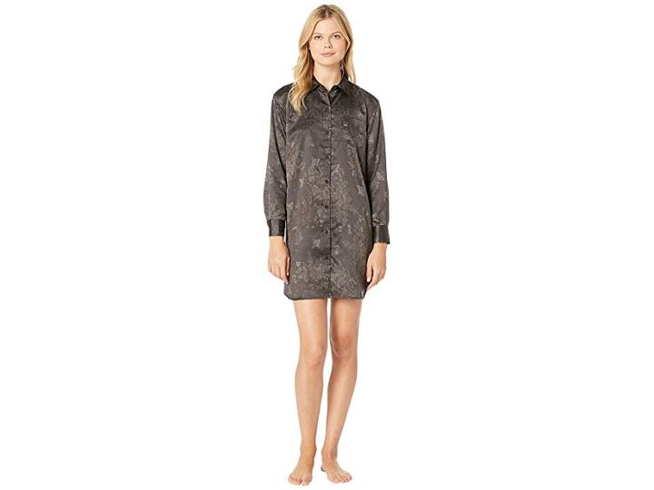 Lauren Ralph Lauren Tonal Satin His Shirt Sleepshirt (black) Women's Pajama