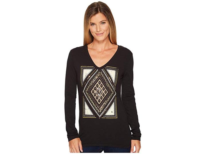 Cruel Long Sleeve V-neck Cotton Jersey (black) Women's Clothing