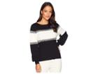 Vince Camuto Long Sleeve Color Blocked Intasia Sweater (rich Black) Women's Sweater