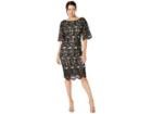 Marina Elbow Sleeve Bateau Neck Lace Dress With Scallop Hem (black) Women's Clothing