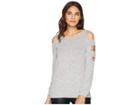 Pink Rose Cold Shoulder Long Sleeve Strapped Top W/ Banded Cuff (ivory/black Marled) Women's Clothing
