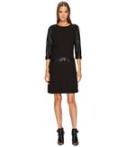 The Kooples Dress With Leather Details And Pleated Skirt (black) Women's Dress