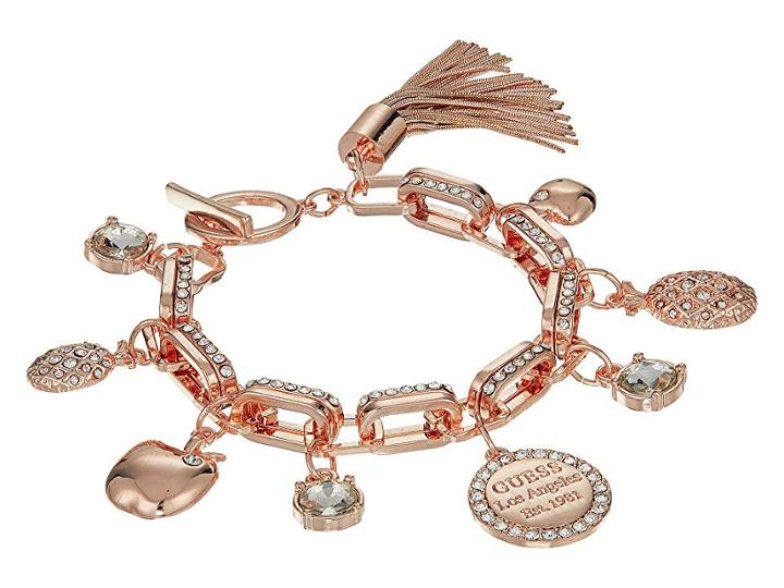 Guess Logo Charm Bracelet With Toggle Close (rose Gold) Charms Bracelet