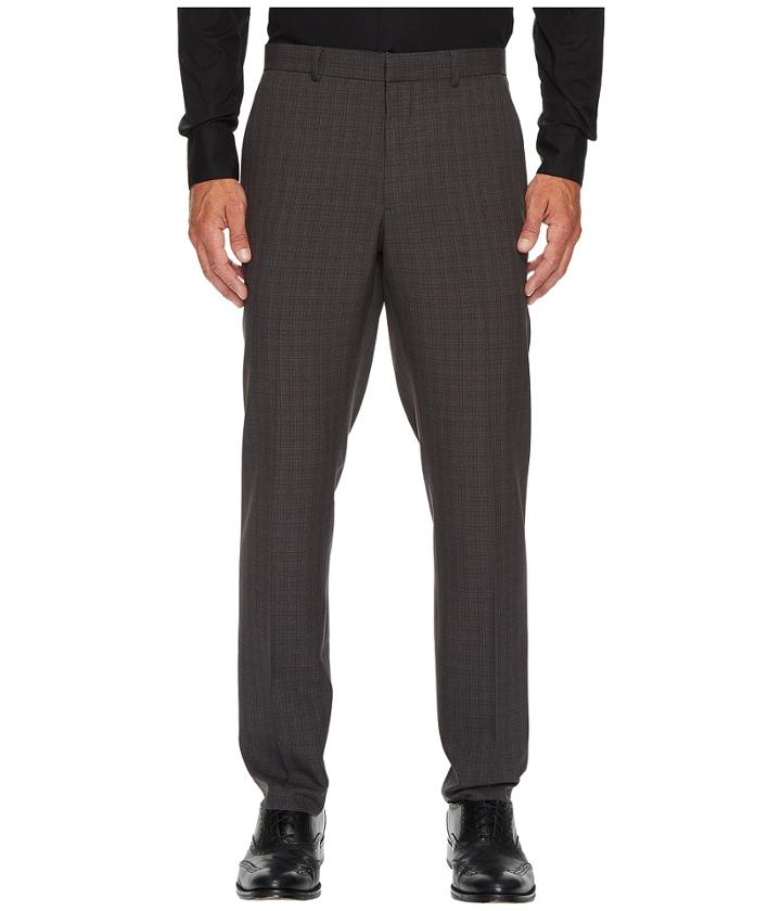 Perry Ellis Portfolio Slim Fit Mechanical Stretch Tonal Plaid Pants (charcoal) Men's Dress Pants