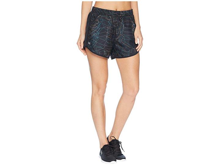 Under Armour Fly By Printed Shorts (black/peach Horizon/reflective) Women's Shorts