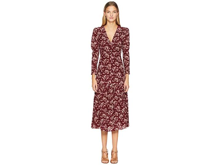 Rebecca Taylor Long Sleeve Tilda V-neck Dress (burgundy Combo) Women's Dress