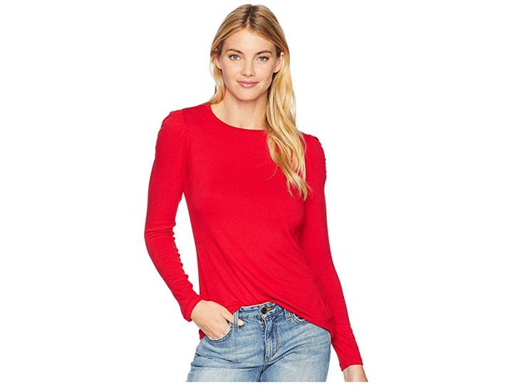 Bobeau Bishop Sleeve Knit Tee (red Chili) Women's T Shirt