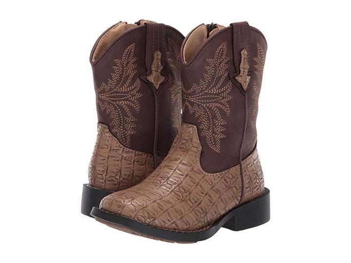 Roper Kids Chomp (toddler) (tan Faux Caiman Vamp/brown Shaft) Cowboy Boots