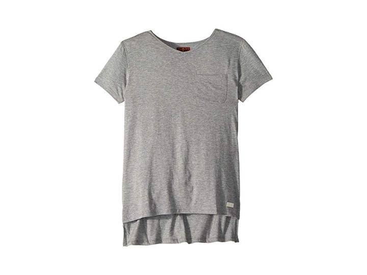 7 For All Mankind Kids High-low V-neck Pocket Tee (big Kids) (heather Grey) Girl's T Shirt