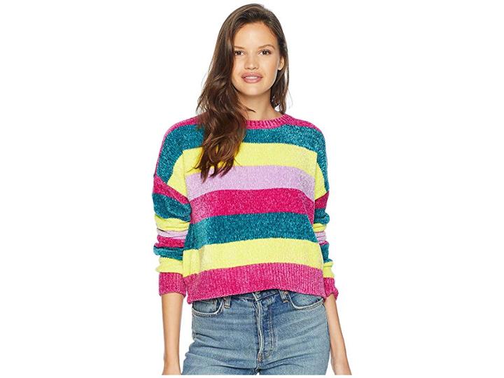 Romeo & Juliet Couture Multicolor Stripe Knit Sweater (dragon Fruit Multi) Women's Sweater
