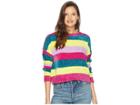 Romeo & Juliet Couture Multicolor Stripe Knit Sweater (dragon Fruit Multi) Women's Sweater