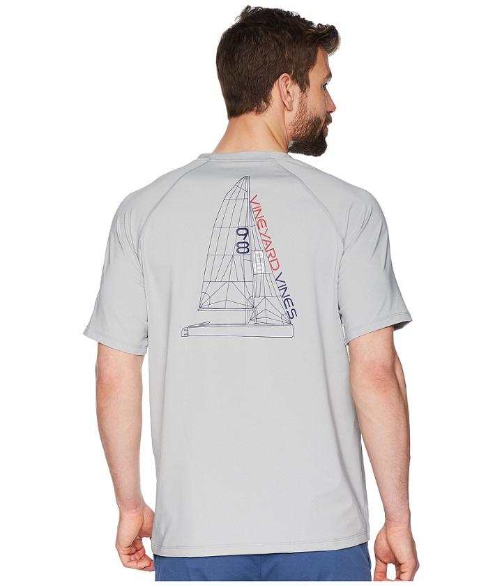 Vineyard Vines Short Sleeve Perf Raglan Blueprint Sail Tee (gray Heather) Men's T Shirt