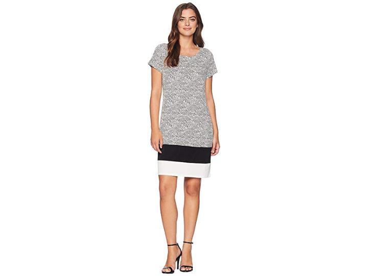 Ivanka Trump Cap Sleeve Printed Dress (black Multi) Women's Dress