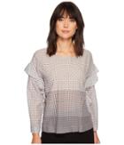 Two By Vince Camuto Long Sleeve Quiet Tile Border Ruffled Blouse (magnet) Women's Long Sleeve Pullover