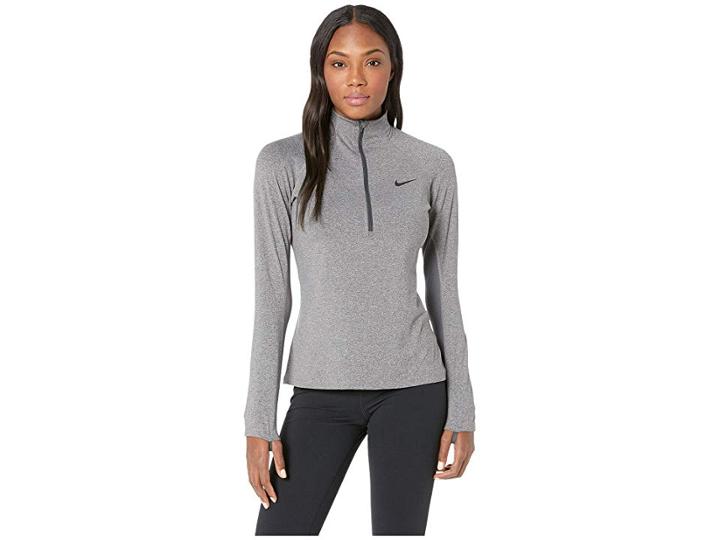 Nike Pro Warm 1/2 Zip (charcoal Heathr/dark Grey/black) Women's Long Sleeve Pullover