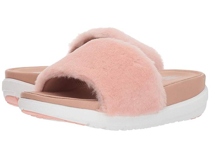 Fitflop Loosh Luxetm Slide Sandals (dusky Pink Shearling) Women's  Shoes