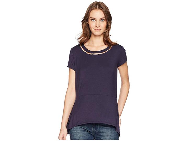 Ivanka Trump Knit Cap Sleeve Peplum With Pearl Hardware (navy) Women's Clothing