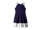 Us Angels Sleeveless Skater Dress With Metallic Pleather Trim (big Kids) (navy) Girl's Dress