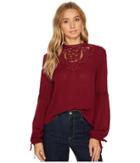 Brigitte Bailey Alannah Long Sleeve Top With Lace Detail (maroon) Women's Clothing