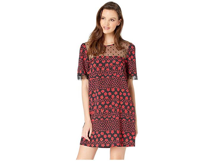 Bcbgeneration Day Lace Trim Woven Dress (red/black Combo) Women's Dress