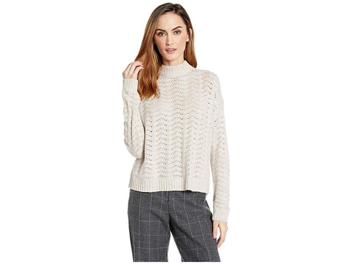 Lilla P Long Sleeve Mock Neck Pointelle Stitch Sweater (oat) Women's Sweater