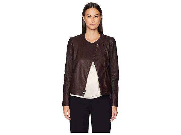 Vince Leather Cross Front Jacket (black Cherry) Women's Coat
