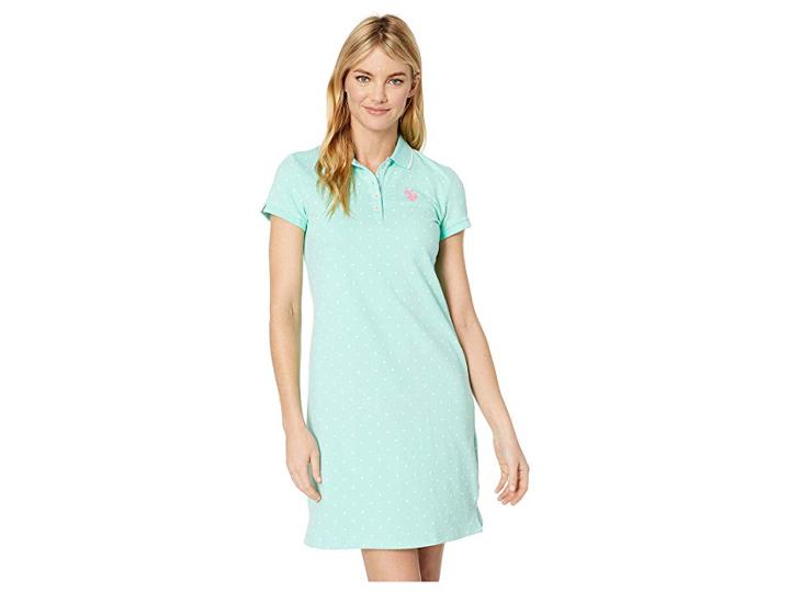 U.s. Polo Assn. Dot Polo Dress (trellis Aqua) Women's Dress