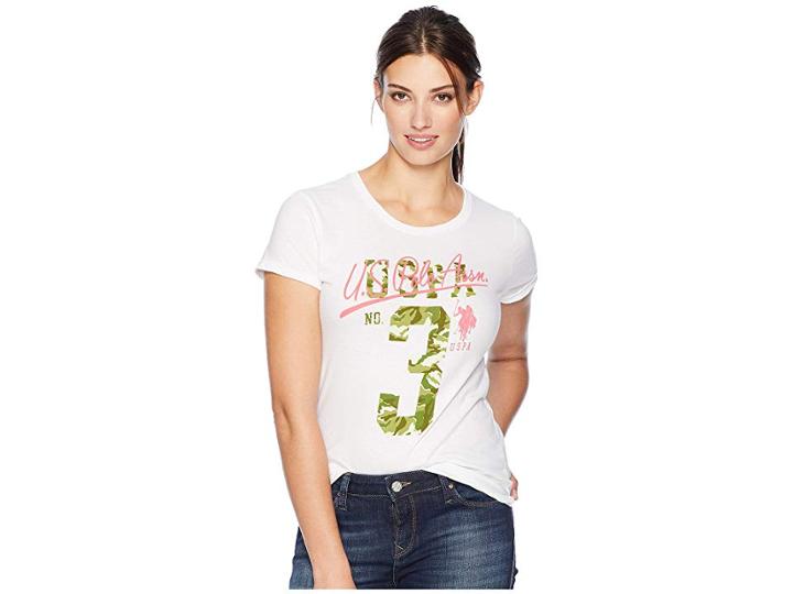 U.s. Polo Assn. Camo Graphic Tee (white) Women's T Shirt