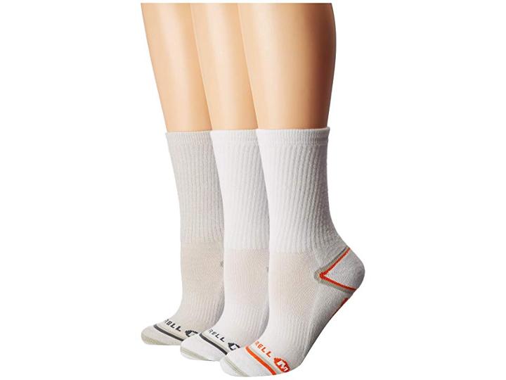 Merrell Hiker Crew 3-pack Socks (white Flame Assorted) Women's Crew Cut Socks Shoes