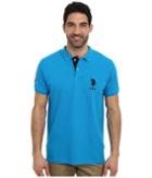 U.s. Polo Assn. Diagonal Stripes Short Sleeve Pique Polo (teal Blue) Men's Short Sleeve Pullover