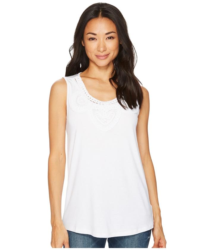 Tribal Sleeveless Jersey Top With Soutache Detail (white) Women's Sleeveless