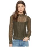 Romeo & Juliet Couture All Over Sheer Lace Top (olive) Women's Clothing