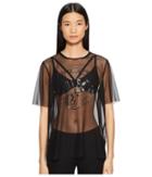 Versace Jeans Sheer Designed Logo Short Sleeve Top (nero) Women's Clothing