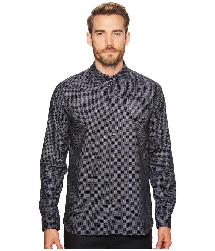 Ted Baker Lamonic Long Sleeve Printed Shirt (navy) Men's Clothing