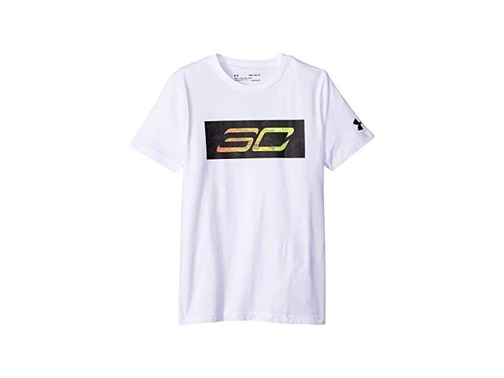 Under Armour Kids Steph Curry 30 Logo Short Sleeve Tee (big Kids) (white/black) Boy's T Shirt