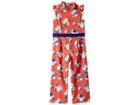 Janie And Jack Sleeveless Ruffle Romper (toddler/little Kids/big Kids) (coral Navy Floral) Girl's Jumpsuit & Rompers One Piece