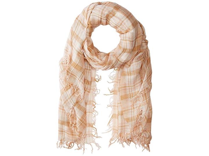 Chan Luu 70% Cashmere 30% Silk Plaid Print Scarf (cafe Creme) Scarves
