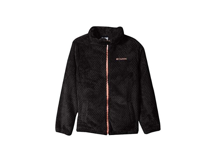 Columbia Kids Fluffy Fleecetm Full Zip (little Kids/big Kids) (black/tiki Pink) Girl's Fleece