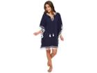 Tommy Bahama Crinkle Embroidered Tunic Cover-up (mare Navy/white) Women's Swimwear