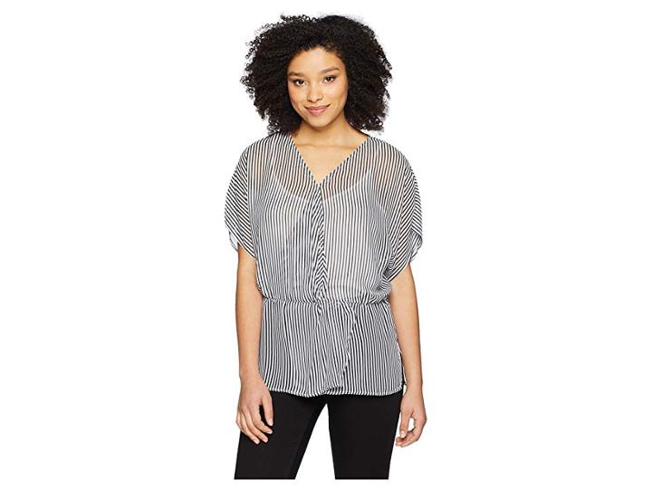 Vince Camuto Drop Shoulder Island Pinstripe Cinch Waist Blouse (rich Black) Women's Blouse